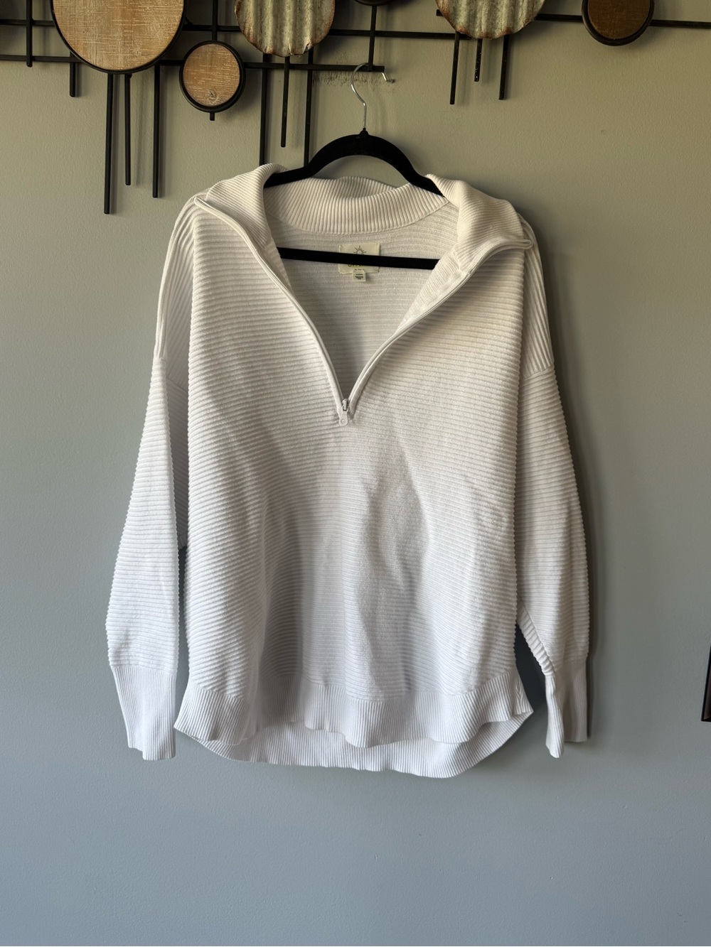 aerie White Half-Zip Ribbed Hoodie Sweatshirt